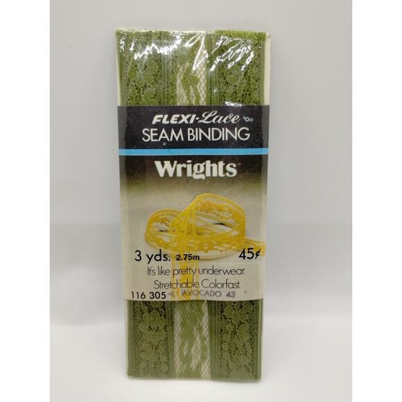 Wright's Other - Wrights Seam Binding Flexi-Lace 3 Yds 116 305 - Avocado 43 Sewing Vintage 1976